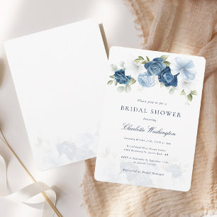 Invitation Aquarelle bleu Dusty Fête des mariées florale