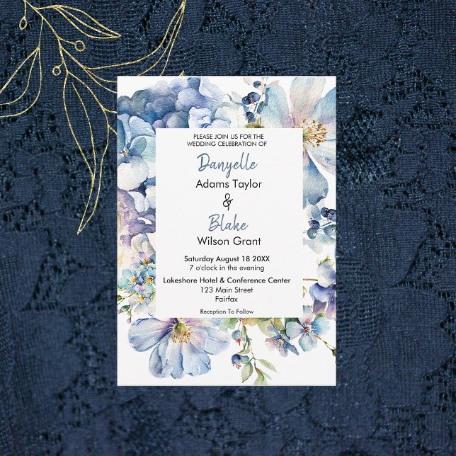 Invitation Aquarelle bleu Dusty Floral Mariage (Créateur téléchargé)