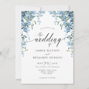 Invitation Aquarelle bleu Dusty Floral Wisteria Mariage Inv
