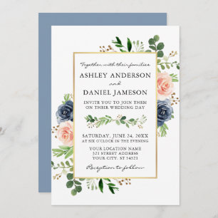 Invitation Aquarelle bleu Dusty Rose Mariage vert
