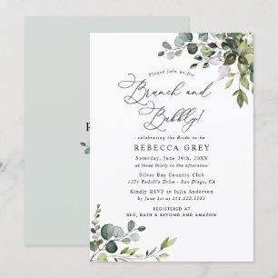Invitation Aquarelle bleu Dusty Verdure Brunch & Bubbly