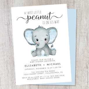 Invitation Aquarelle bleu éléphant Bébé Garçon Couples Douche