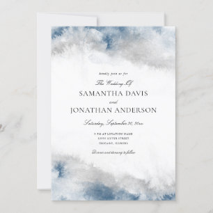 Invitation Aquarelle bleu et gris Abstrait Mariage d'hiver