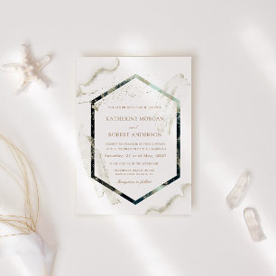 Invitation Aquarelle bleu et or minimaliste Mariage