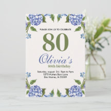 Aquarelle bleu et vert Hydrangea 80e anniversaire