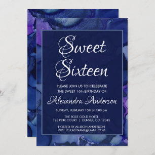 Invitation Aquarelle bleu et violet Encre douce 16 Anniversai