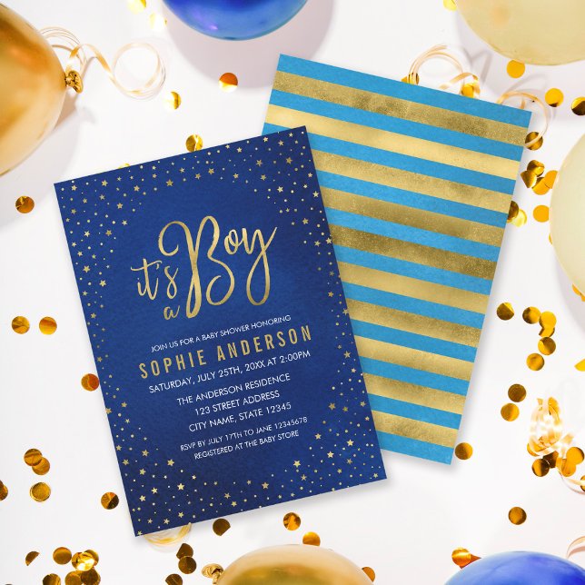 Invitation Aquarelle bleu étoilé C'est un Baby shower garçon (Créateur téléchargé)