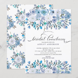Invitation Aquarelle Bleu Floral Bridal Luncheon