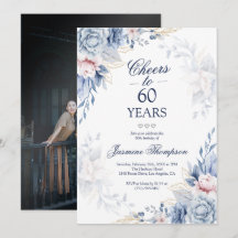 Aquarelle bleu Floral Elégante Photo 60e anniversa