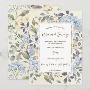 Invitation aquarelle bleu floral hydrangea mariage inviter