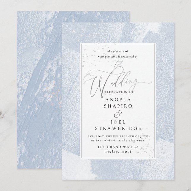 Invitation Aquarelle bleu foncé, brillant + Faux métallique (Devant / Derrière)