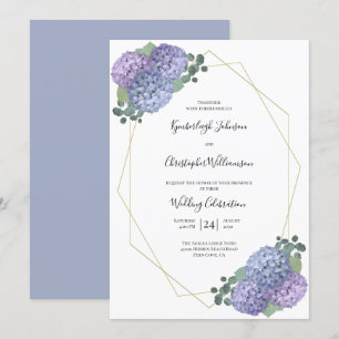 Invitation Aquarelle bleu foncé Floral Mariage géométrique