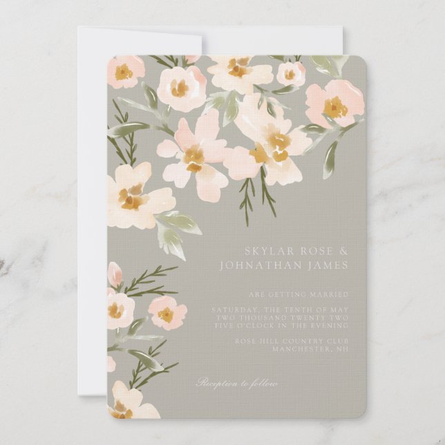 Invitation Aquarelle bleu Gardenia Abstrait gris floral (Devant)