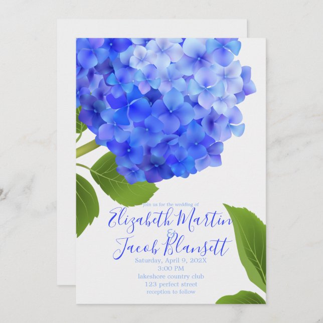 Invitation Aquarelle bleu Hydrangea Mariage (Devant / Derrière)