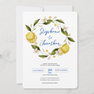 Invitation Aquarelle bleu Italia Citron Calligraphie Mariage 