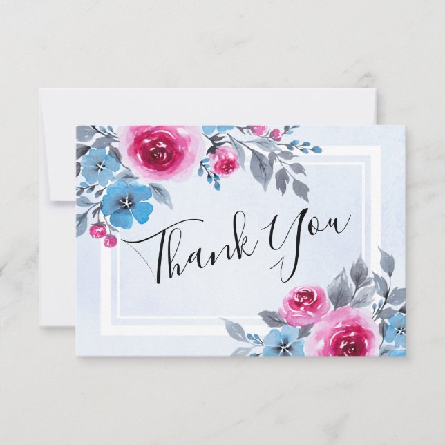 Invitation Aquarelle bleu Mariage (Devant)