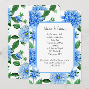 Invitation Aquarelle bleu Mariage Dahlia