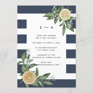 Invitation Aquarelle bleu marine moderne Citron