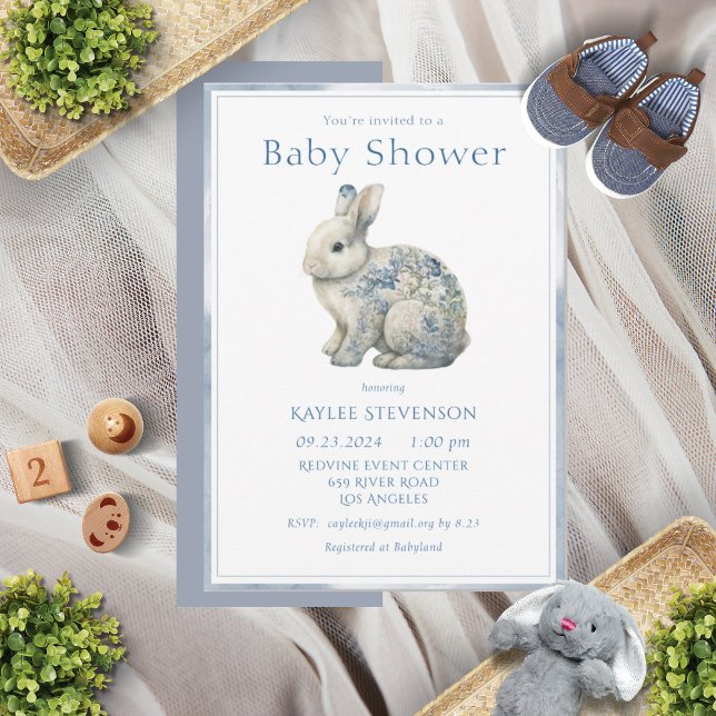 Invitation Aquarelle bleu mignonne Baby shower floral (Créateur téléchargé)