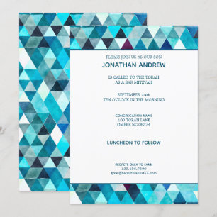 Invitation Aquarelle bleu moderne Barre Abstraite Mitzvah