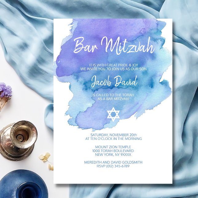 Invitation Aquarelle bleu moderne étoile de David BAR MITZVAH (Créateur téléchargé)