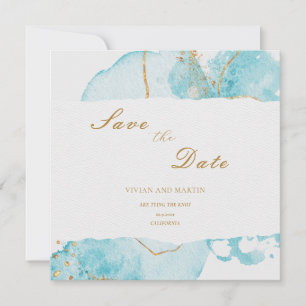 Invitation Aquarelle bleu or de luxe Abstrait Enregistrer la 