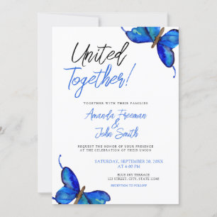 Invitation Aquarelle Bleu Papillons Mariage