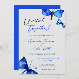 Invitation Aquarelle Bleu Papillons Mariage vibrant