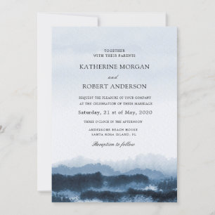 Invitation Aquarelle bleu paysage nature inspiré Mariage