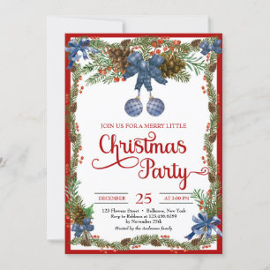 Invitation Aquarelle bleu poussiéreux rubans de Noël en