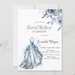 Invitation Aquarelle Bleu Robe Bleu Rose Doux 16