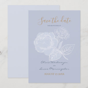 Invitation Aquarelle bleu Rose doré Dusty Enregistrer la date
