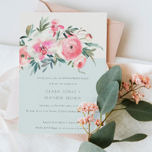 Invitation Aquarelle bleu rose orchidée Fiançailles floral
