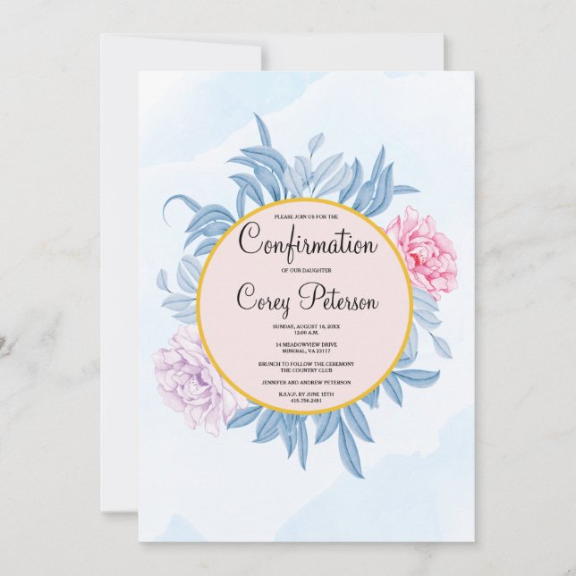Invitation Aquarelle bleu rousse Aquarelle Succulente Confirm (Devant)