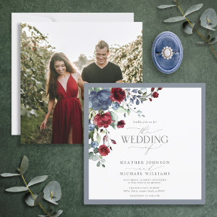 Invitation Aquarelle bleu roux bordeaux bleu foncé photo