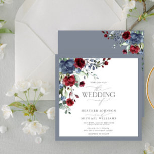 Invitation Aquarelle bleu roux bordeaux bleu foncé Script