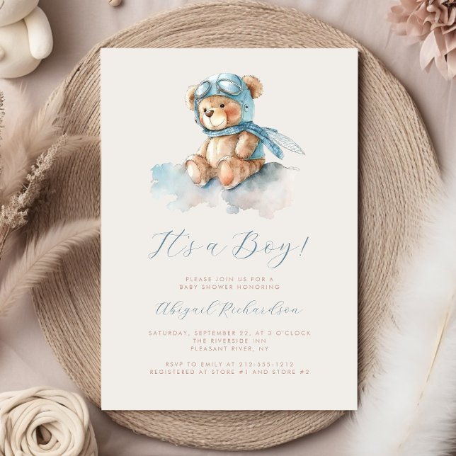 Invitation Aquarelle bleu Teddy Bear Baby shower garçon (Créateur téléchargé)
