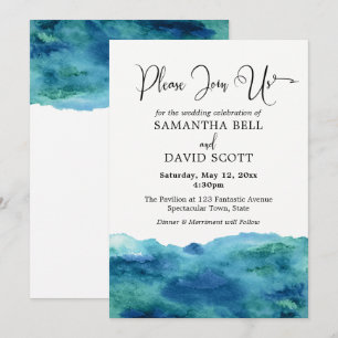 Invitation Aquarelle bleu vert Aqua Mariage moderne 1b