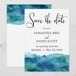 Invitation Aquarelle bleu vert Aqua Moderne Enregistrer la da