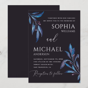 Invitation Aquarelle bleu violet mariage botanique fleuri