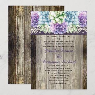 Invitation Aquarelle bleu violet vert Mariage Succulents