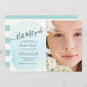Invitation Aquarelle bleu x Bat mitzvah photo or