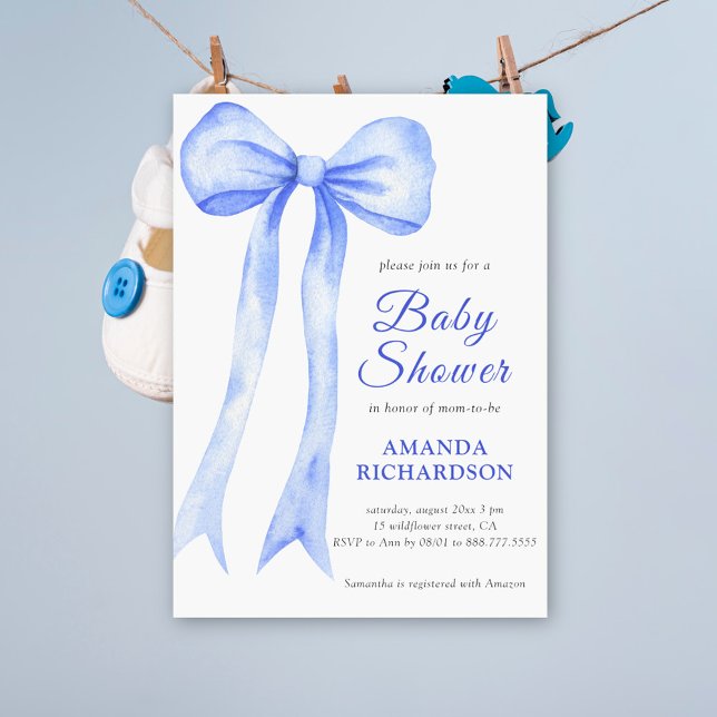 Invitation Aquarelle bleue a Bow Bow Baby shower (Créateur téléchargé)