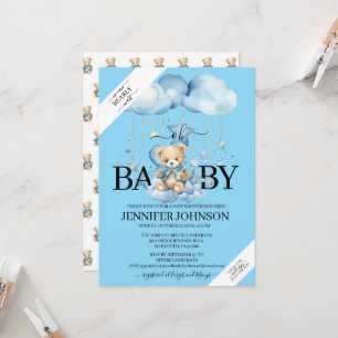 Invitation Aquarelle Bleue adorable Baby shower Ours En Teddy