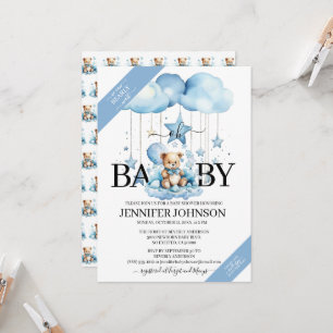 Invitation Aquarelle Bleue adorable Baby shower Ours En Teddy
