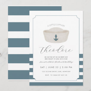 Invitation Aquarelle bleue Bleu Marine Casquette Premier anni
