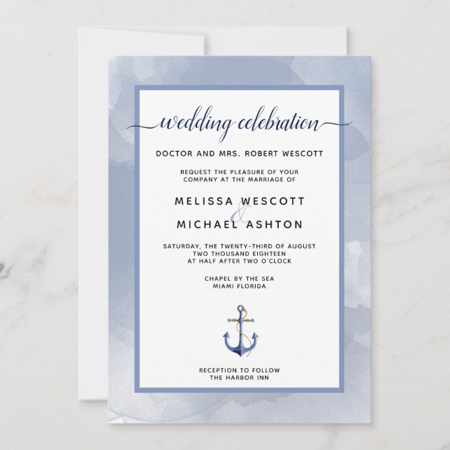 Invitation Aquarelle Bleue Côtier Événement nautique ou Maria (Devant)