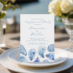 Invitation Aquarelle bleue de la partie Oyster Engagement