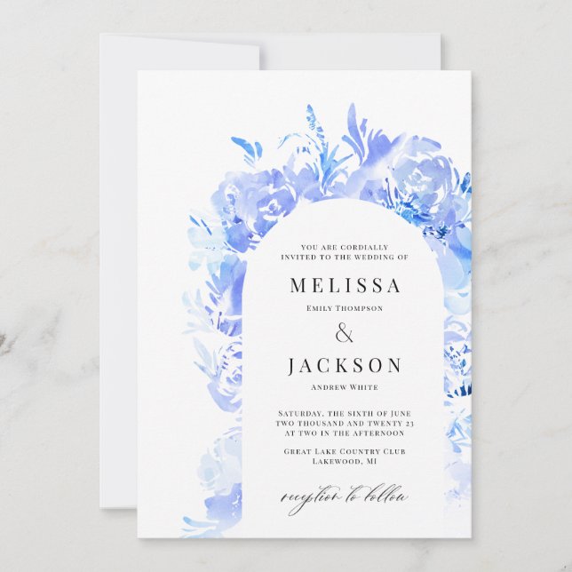 Invitation Aquarelle bleue et blanche Fleur Abstraite (Devant)