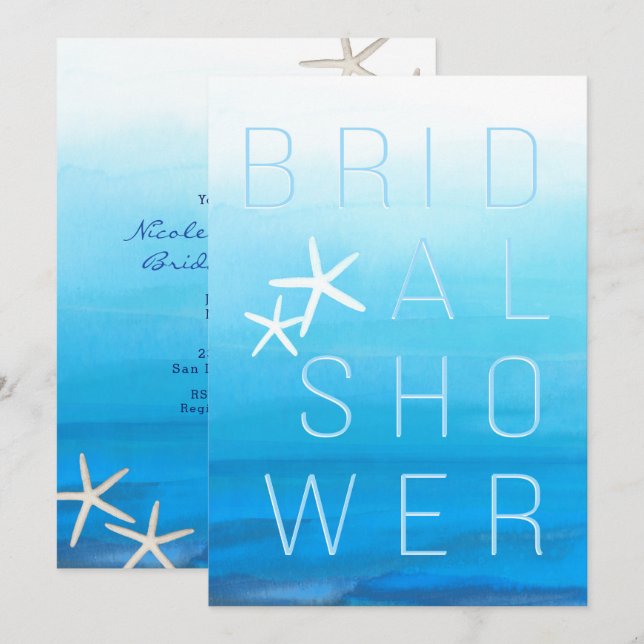 Invitation Aquarelle bleue FÊTE DES MARIÉES moderne tropicale (Devant / Derrière)
